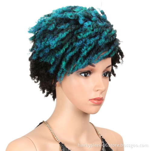 Rebecca fashion 10 Inches blue Short Bob Dread Lock Wig Afro Kinky Curly Heat Resistant Fiber Synthetic Wigs For Black Women